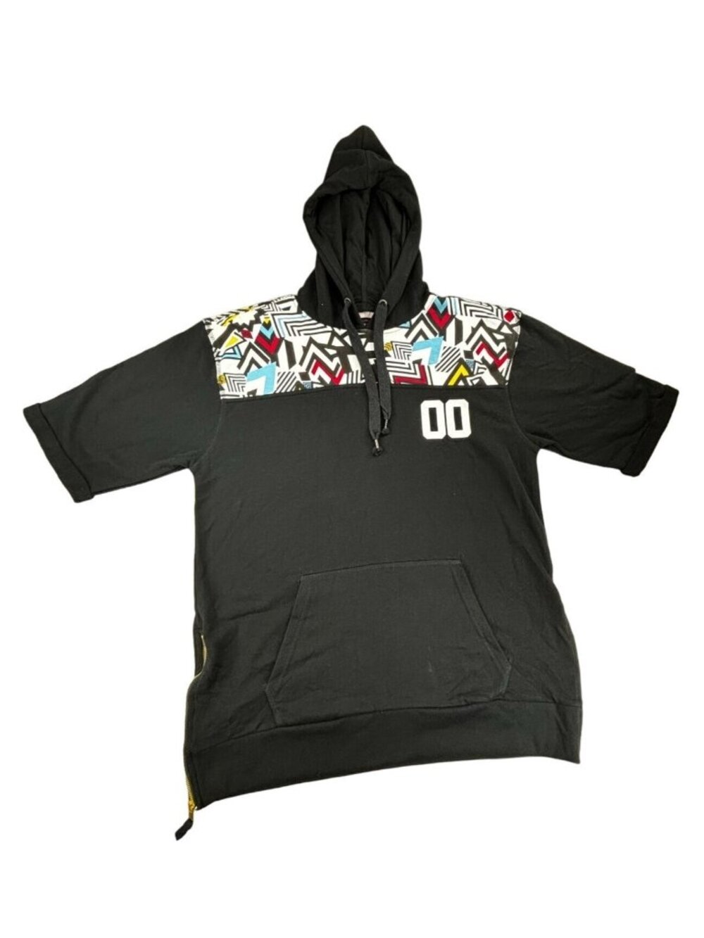 Bleecker & Mercer Hoodie Mens Large Black Geometric Print & Side Zippers Street